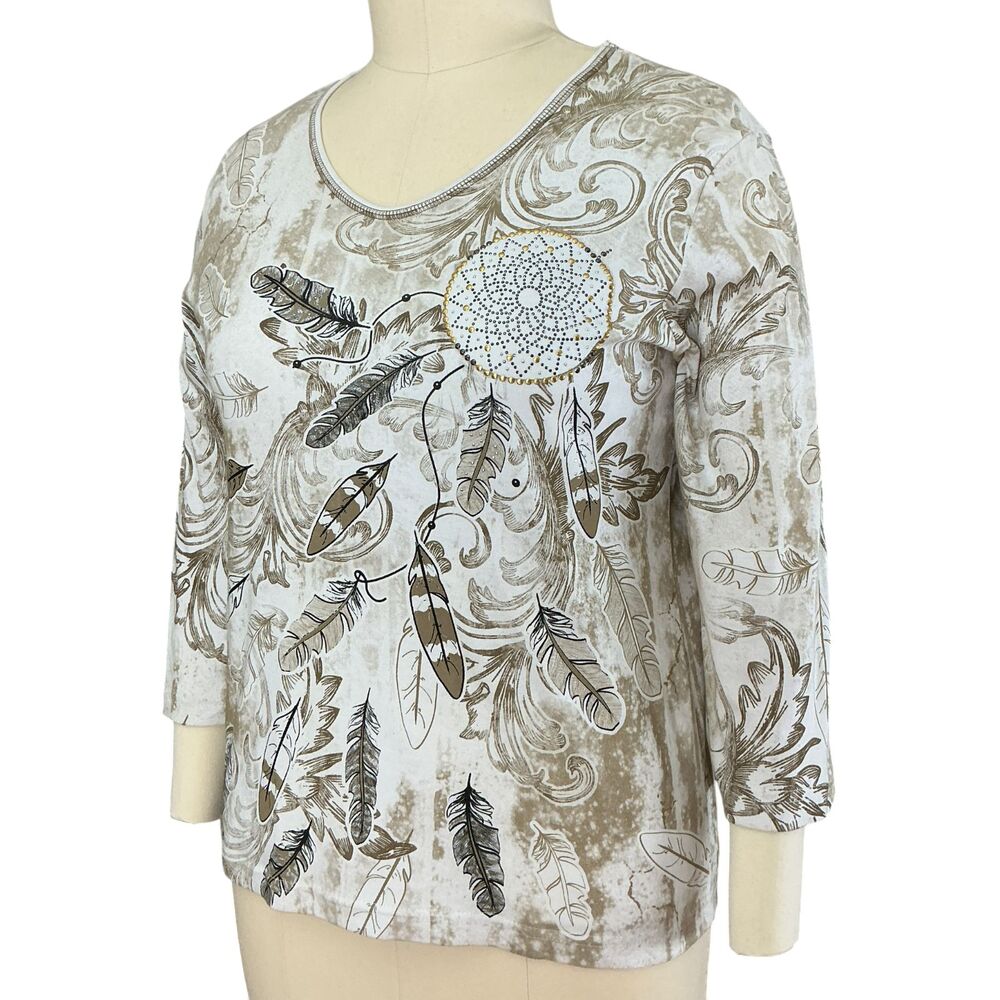 Cactus Bay T-Shirt Top XL Southwestern Native American Navajo Print Studded USA - Picture 2 of 12